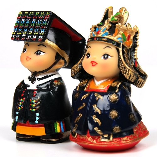 한국 전통 기념품 전통인형세트 소형 조선왕/왕비 대례복